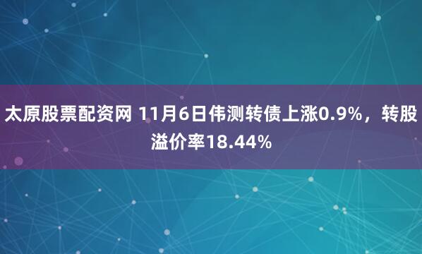 太原股票配资网 11月6日伟测转债上涨0.9%，转股溢价率18.44%